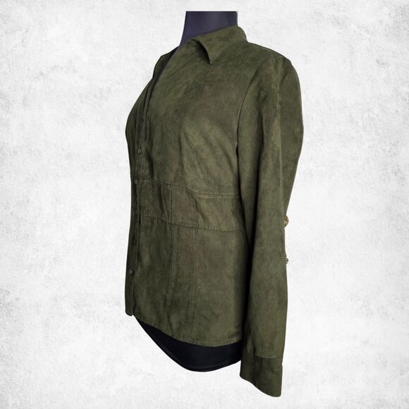 Cato Olive Green Faux Suede Button Front Shirt Jacket Women’s XL - Picture 5 of 6